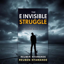 A dramatic and thought-provoking book cover for "The Invisible Struggle: Unveiling the Plight of Men in a Gender-Biased World" by Reuben Nyamande