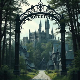 a secluded gothic village surrounded by towering trees deep in the forest, isolated from the rest of the world