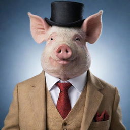 A pig with a snooty or arrogant demeanor, dressed in exaggerated upper-class clothes.