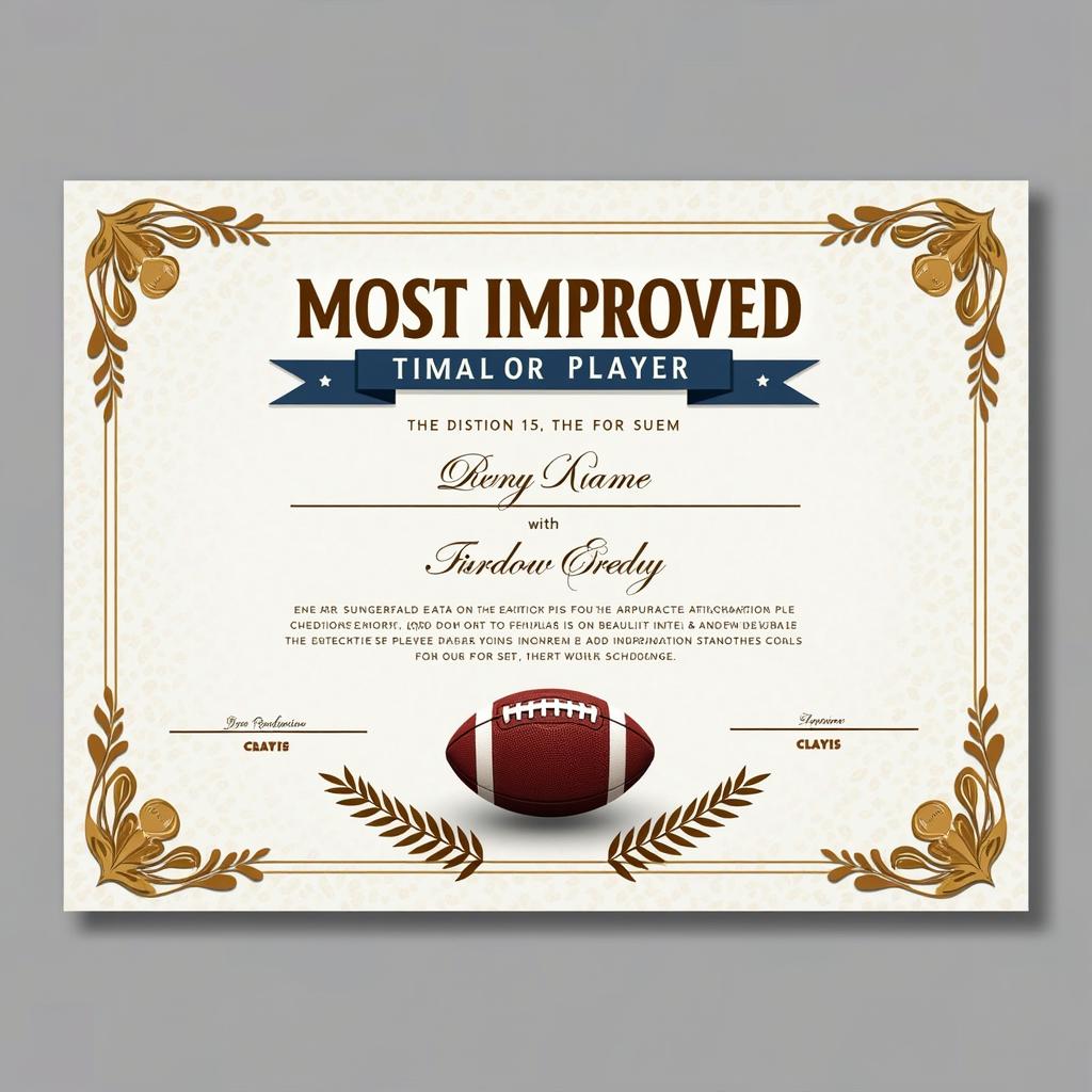 A beautifully designed "Most Improved Player" football certificate