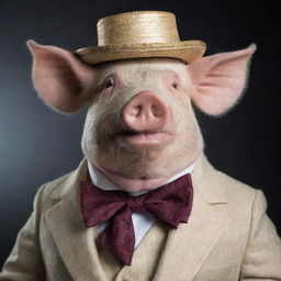 A pig with a snooty or arrogant demeanor, dressed in exaggerated upper-class clothes.