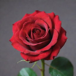 A vibrant red rose placed at the center of a sharply defined saw blade