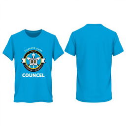 A stylish and trendy T-shirt design for a student council, featuring a modern logo with elements representing leadership, unity, and academic excellence