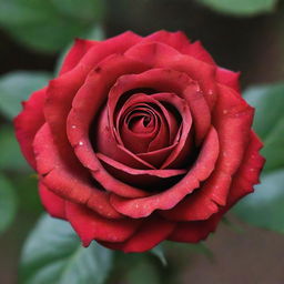 A vibrant red rose placed at the center of a sharply defined saw blade