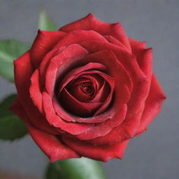 A vibrant red rose placed at the center of a sharply defined saw blade