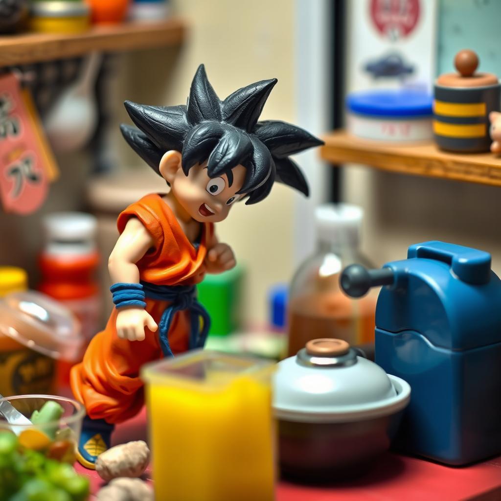 Miniature Goku engaging in everyday activities