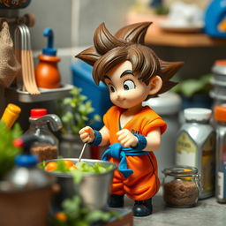 Miniature Goku engaging in everyday activities