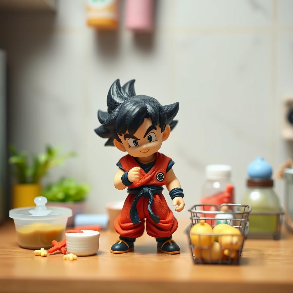 Miniature Goku engaging in everyday activities