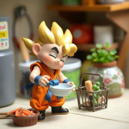 Miniature Goku engaging in everyday activities