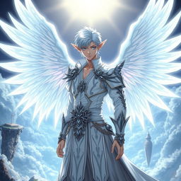 A mesmerizing depiction of Ichigo in his white bankai form, reimagined as a half-elf Aasimar