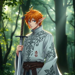 Ichigo Kurosaki in his iconic white bankai form, reimagined as a half-elf