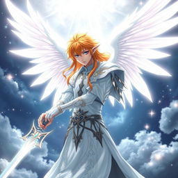 Ichigo Kurosaki transformed into a half-elf Aasimar in his white bankai form