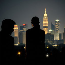 Jakarta city skyline at night with shimmering skyscrapers in the background