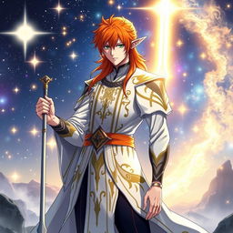 Ichigo Kurosaki in white bankai form, transformed into a half-elf Aasimar, without wings