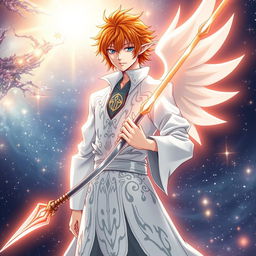 Ichigo Kurosaki in white bankai form imagined as a half-elf Aasimar, without wings