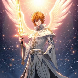 Ichigo Kurosaki in white bankai form imagined as a half-elf Aasimar, without wings