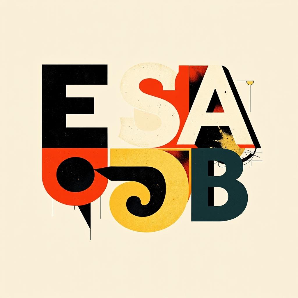 A cover design inspired by Expressionism, Surrealism, Abstractionism, and Bauhaus, featuring the initials E, S, A, B