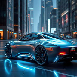 A sleek and advanced futuristic automobile with a streamlined, aerodynamic design