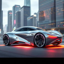 A sleek and advanced futuristic automobile with a streamlined, aerodynamic design