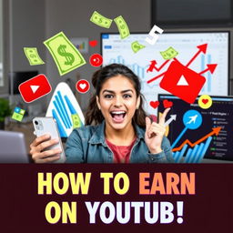 A vibrant YouTube thumbnail featuring a dynamic collage of elements symbolizing success and earnings on YouTube