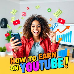 A vibrant YouTube thumbnail featuring a dynamic collage of elements symbolizing success and earnings on YouTube