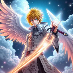 Ichigo Kurosaki in his white bankai form envisioned as a half-elf Aasimar, without wings