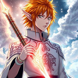 Ichigo Kurosaki in his white bankai form envisioned as a half-elf Aasimar, without wings