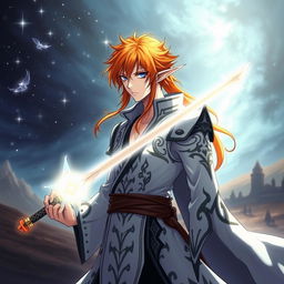 Ichigo Kurosaki in his white bankai form, envisioned as a half-elf