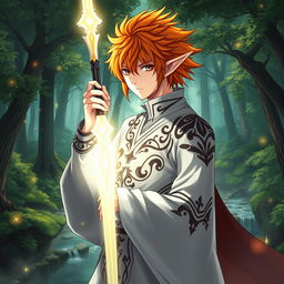 Ichigo Kurosaki in his white bankai form, reimagined as a half-elf