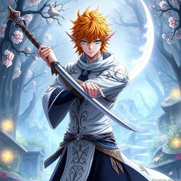 Ichigo Kurosaki in his white bankai form, envisioned as a half-elf