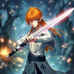 Ichigo Kurosaki in his white bankai form, envisioned as a half-elf