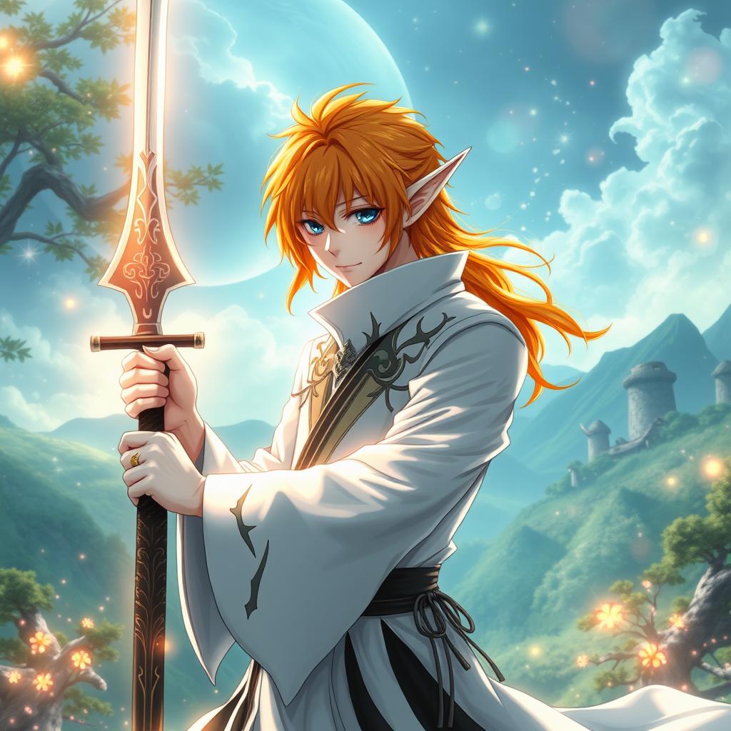 Ichigo Kurosaki in his white bankai form, portrayed as a half-elf