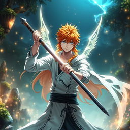 Ichigo Kurosaki in his white bankai form, portrayed as a half-elf