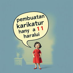 A retro advertisement featuring a woman with an oversized head and a small body, expressing a shocked look while gazing to the upper left