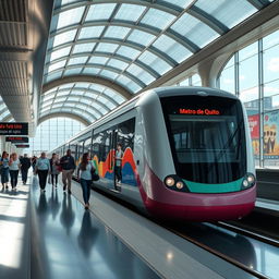 A futuristic and modern train station showing the Metro de Quito in Ecuador