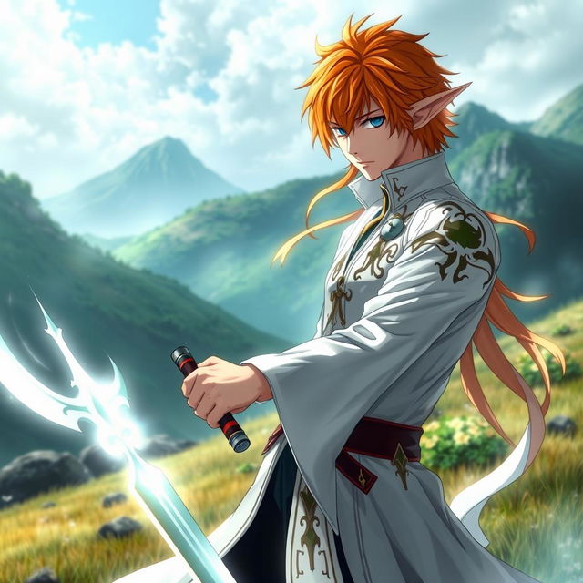 Ichigo Kurosaki in his white bankai form, envisioned as a half-elf