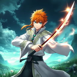 Ichigo Kurosaki in his white bankai form, envisioned as a half-elf