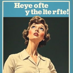 A retro advertisement featuring a woman with a disproportionately large head and small body