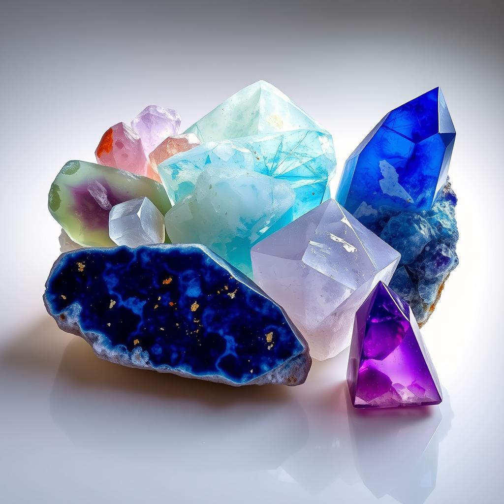 A stunning arrangement of fluorite, sodalite, lapis lazuli, and amethyst crystals