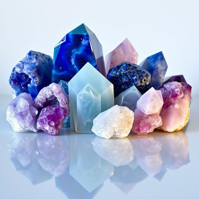 A stunning arrangement of fluorite, sodalite, lapis lazuli, and amethyst crystals