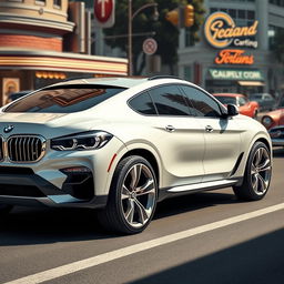 A conceptual design of a BMW X6 envisioned as if it were built in 1957