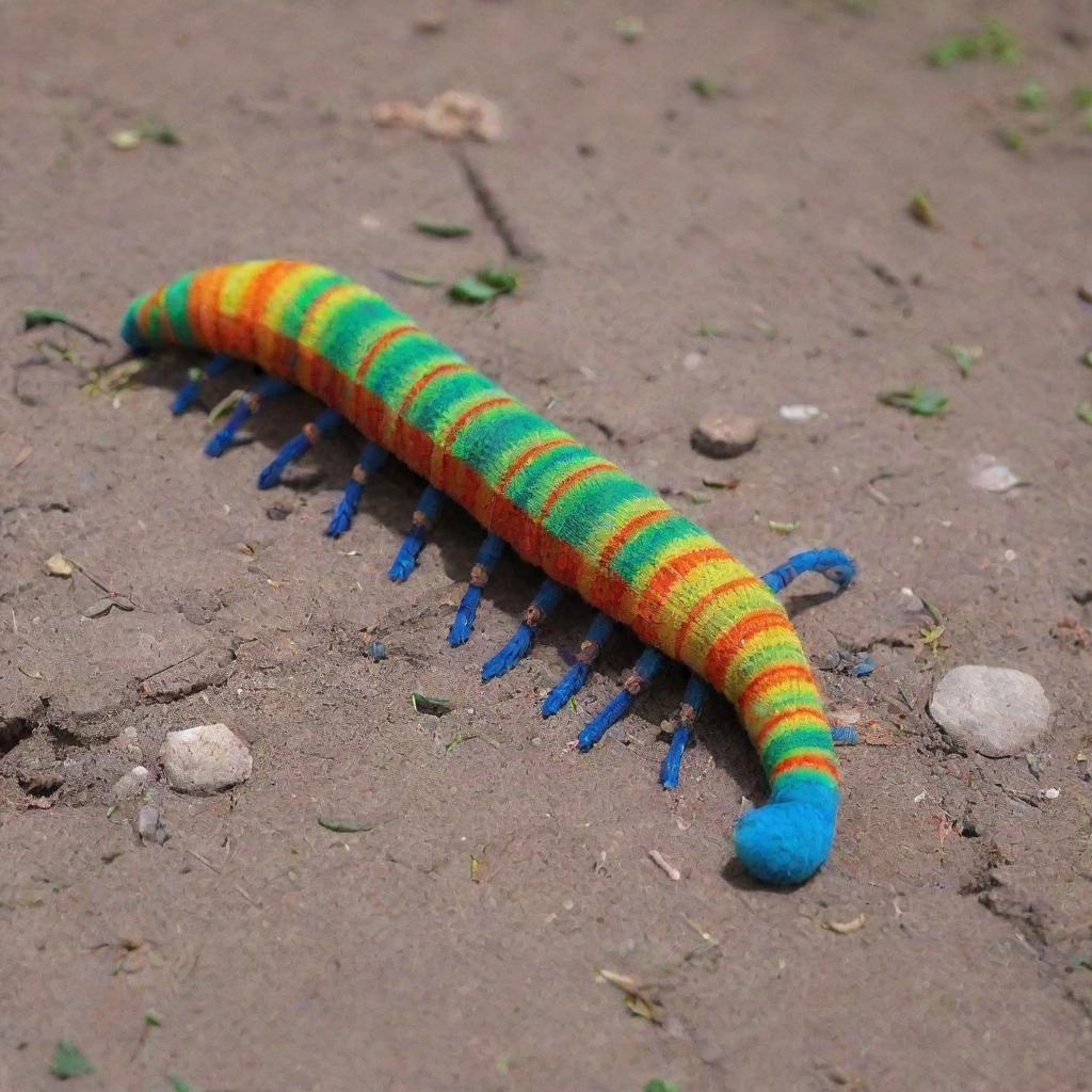 A centipede playfully donning colourful socks on each of its many feet