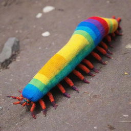 A centipede playfully donning colourful socks on each of its many feet