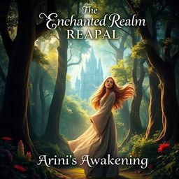 A captivating book cover for a novel titled 'The Enchanted Realm: Arini's Awakening'