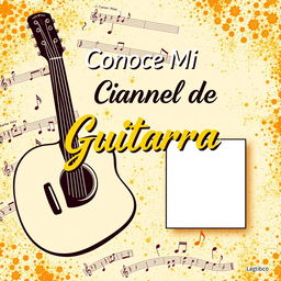 Miniatura atractiva para un video que introduce tu canal de música con guitarra, con espacio para incluir una foto tuya