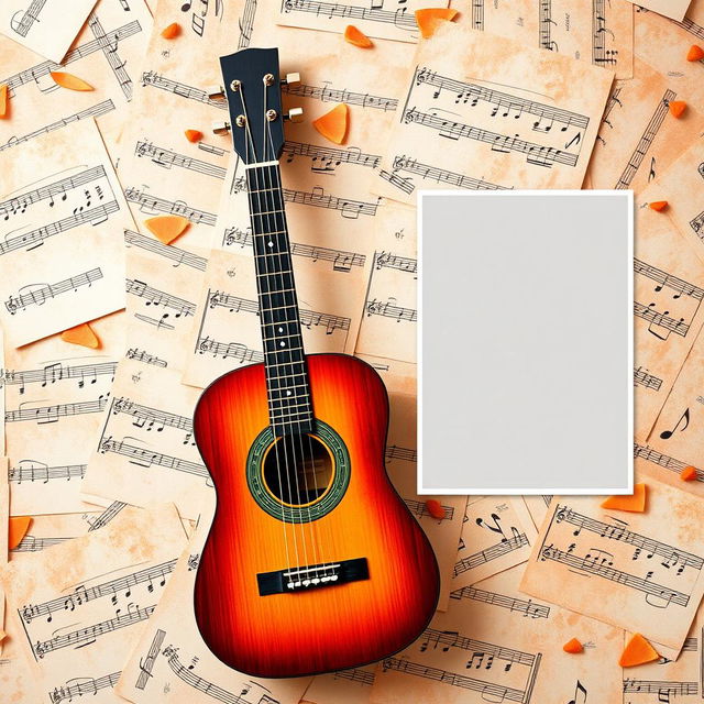 Miniatura atractiva para un video de introducción a tu canal de música con guitarra, dejando espacio para insertar una foto tuya