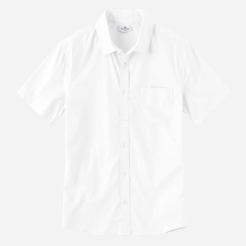 A white short-sleeved shirt with a single pocket