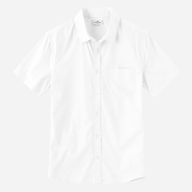 A white short-sleeved shirt with a single pocket