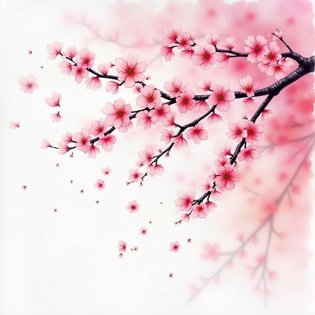 A watercolor painting of a cherry blossom tree in full bloom