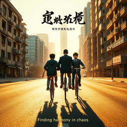 A detailed and gritty movie poster featuring two middle school-aged boys riding bicycles through the streets of Shenyang, China